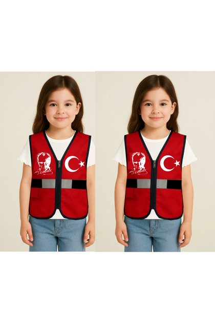 ATATÜRK AY YILDIZ BASKILI FERMUARLI YELEK