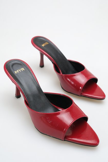 Women's Pointed Toe Heeled Sandals Burgundy Yanki