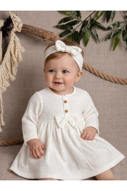 2-Piece Baby Girl Dress Set with Bow Detail