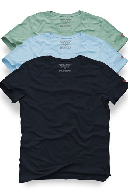 Regular Fit Unisex Basic 3-Pack Short Sleeve Crew Neck 100% Cotton Basic T-Shirt Set -Black- Ice Blue- Viridis Green 3-Piece Set