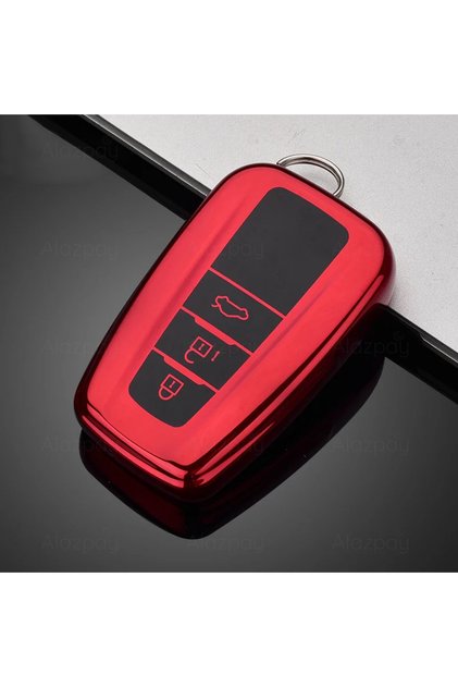 Toyota Compatible Corolla, Rav4, Land, Cruiser, C-Hr, Glossy Tpu Key Case Cover (Red)