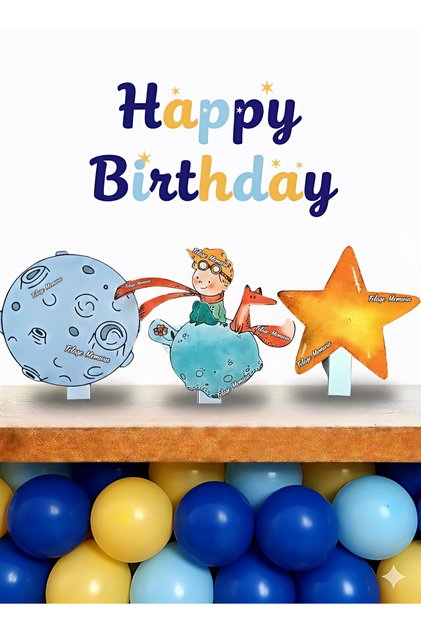 The Little Prince Standing Tabletop Board Set (3 Pieces) Birthday Party and Cake Decoration Thick Paper Printing