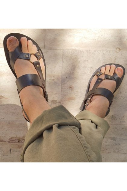 Hakiki Deri Kösele Parmak Arası Kahverengi Erkek Bodrum Sandaleti