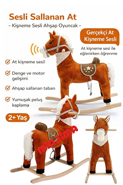 Sallanan At Peluş Sesli Müzikli Koyu Kahverengi Fular’lı 65 cm
