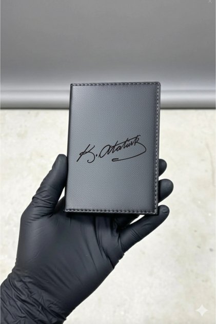 Kemal Atatürk Signature Leather Stitched Vehicle License Holder, Motor License Case
