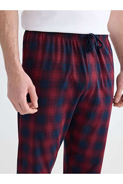Navy Blue Standard Fit Plaid Men's Pajama Bottom