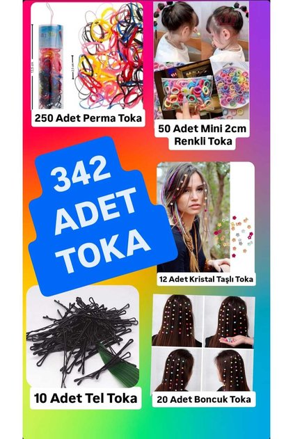 Karışık 342 Adet Toka - 5 çeşit (Tel Toka - Mini Havlu - Kristal Taş - Perma - Boncuk Toka)