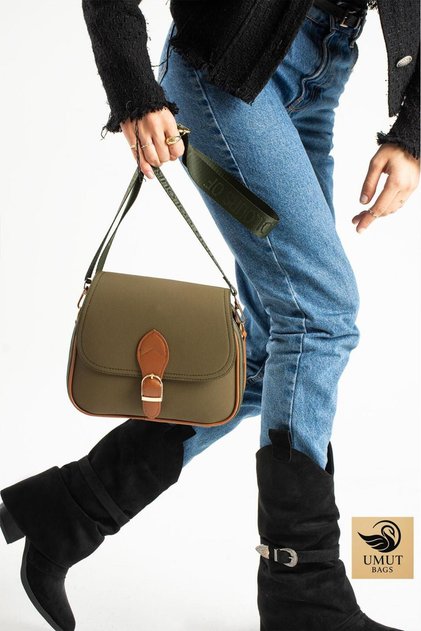 Navy Blue 4-Pocket Flap Bag with Webbing Straps, Zipper and Snap Closure, Handbag and Shoulder Bag