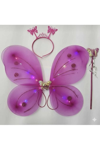 Purple Led Luminous Butterfly Wing Set with Crown and Wand - Girl's Costume