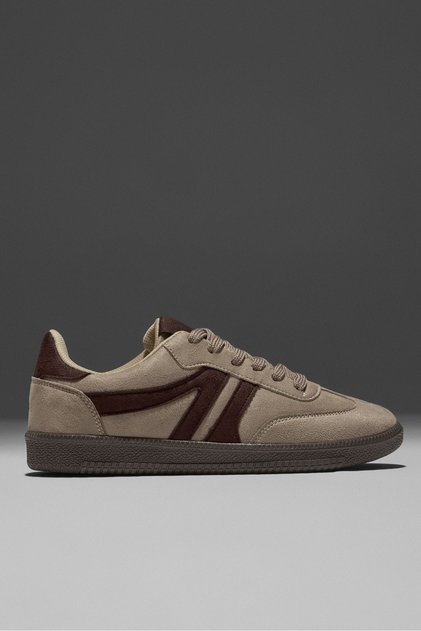 Women's Beige Brown Thermo Sole Side Striped Lace-Up Daily Comfortable Sports Shoes