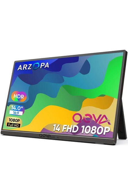 Monitor portabil Arzopa & Qova® de 14", Full HD 1080p, ultra-subțire, 60Hz, USB-C și HDMI, HDR