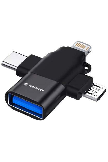 Adaptor Multiport, USB la Micro-USB, Tip-C, iPhone, Aluminiu - AluCoreX (A17) - Negru