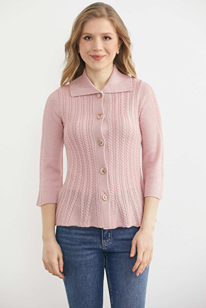 Women's Salmon Polo Collar Buttoned Jacket 712104-31791.1