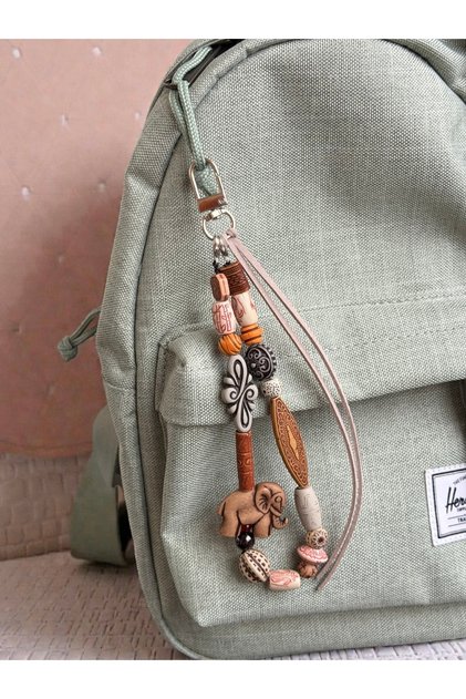 Bohemian Elephant Figured Natural Garnet Stone Bag Charm – Lucky Abundance Themed Ethnic Keychain Bag Ornament