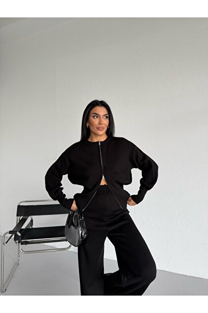Corded Zippered Knitwear Set
