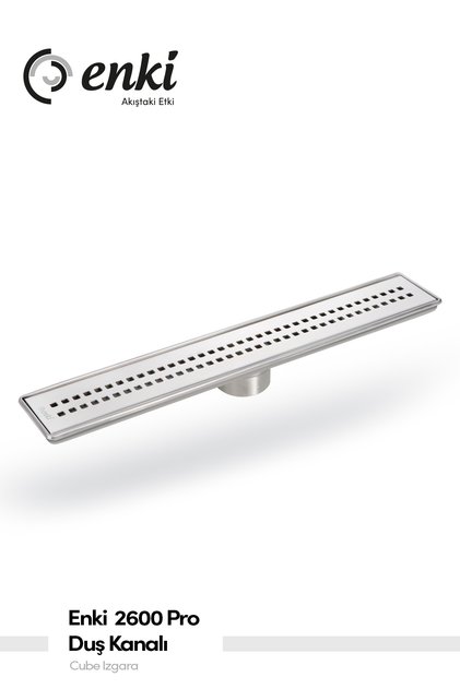 2600 Pro - 60cm, Cube Ø50 Alttan Çıkışlı Komple Paslanmaz Çelik Duş Kanalı