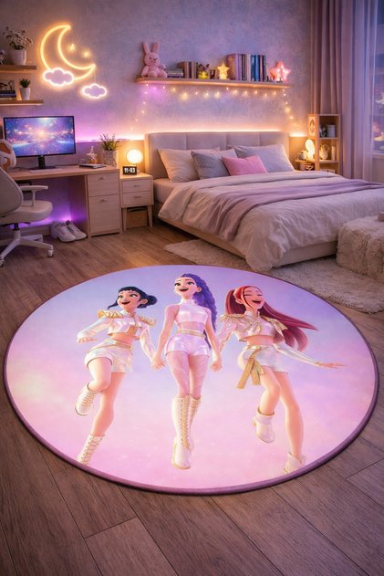 Non-Slip Base K-Pop Demon Hunters Themed Machine Washable Teen Room Carpet 100X100