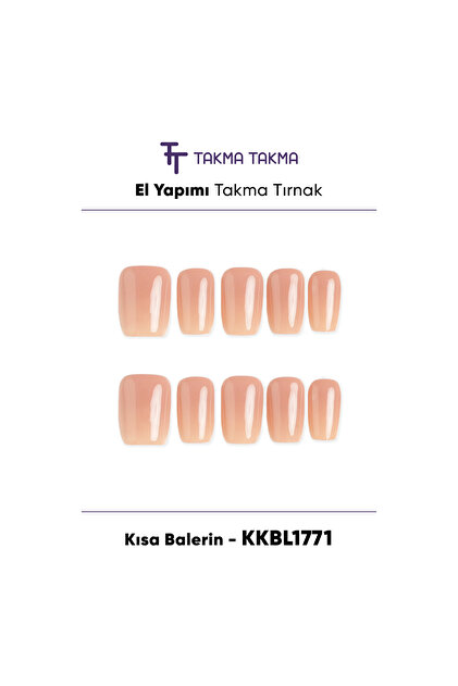Takma Tırnak Ombre Ten Rengi XS Beden Kısa Balerin 10'lu El Yapımı Jel Tırnak KKBL1771