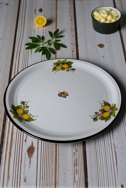 No 50 Enamel Tray Tableware, Food Presentation Tray, Floor Table Zinc ~48 cm