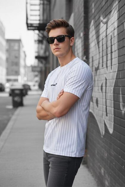 Moments of Printed Thin Striped Premium Jacquard Slim Fit Lycra Men's T-Shirt