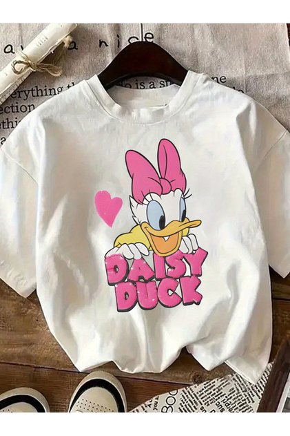DUCK Printed Oversized Women/Men Unisex White T-Shirt