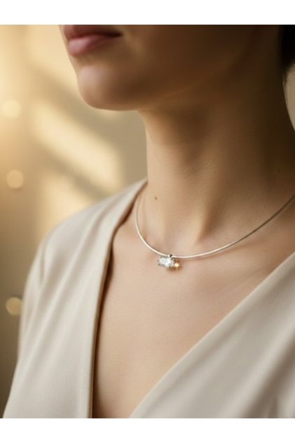 Women's Gold Thin Chain Necklace - Marquise Cut Crystal Stone Choker Necklace 45cm