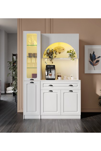 Armoni Black Midi Kahve Köşesi Sol Vitrinli Komple MDF - Ücretsiz Montaj