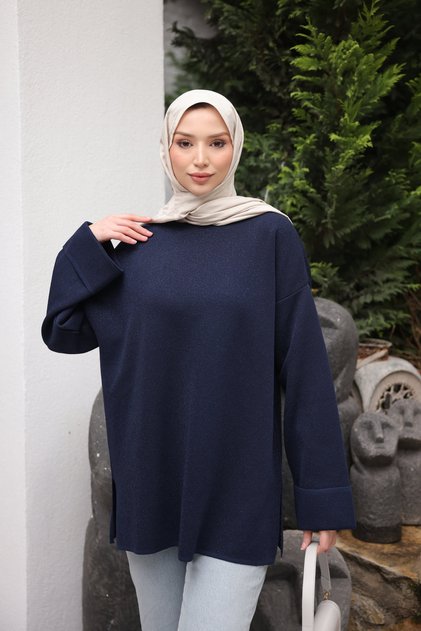 Navy Blue Glitter Mercerized Knitwear Tunic