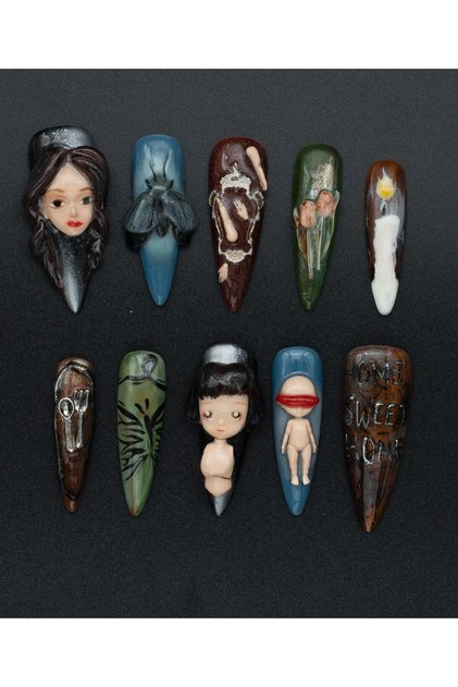 Creepy Evening Protez Jel Takma Tırnak - El Yapımı Kalıcı Oje Nail Art Doll - NC108
