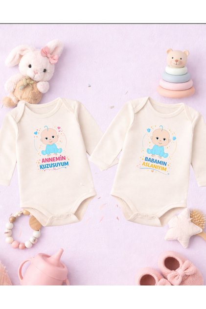 Baby Bodysuit with Printed Text Twin Baby Mother Lamb Father Lion Printed 100% Cotton Bodysuit (Newborn & Baby)