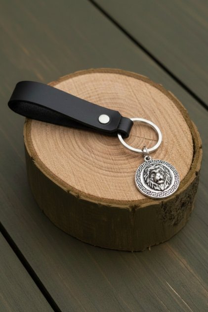 Lion Design Real Leather Keychain Black Genuine Leather Keychain Fashion Keychain