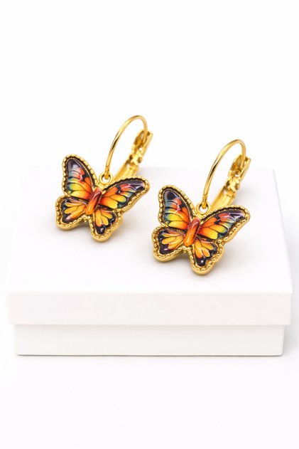 High-Quality Brass Dangle Earrings with Purple Butterfly Figure – Elegant Design for Pierced Ears