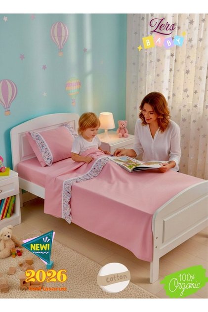 100% Organic Cotton Baby Duvet Cover Set - Special Design Vintage Lace and Ruffle Floral Pattern