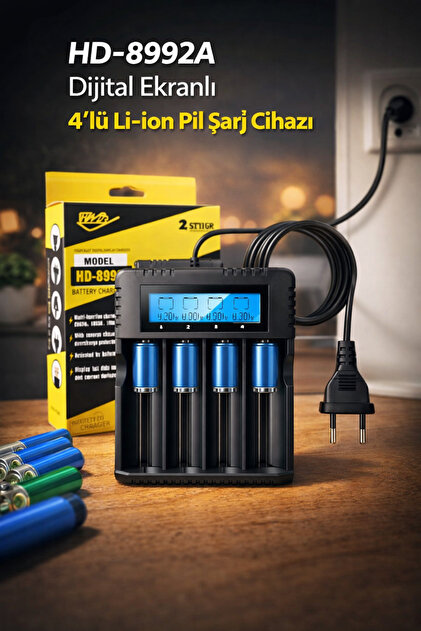 TAREZ HD-8992A Dijital Ekranlı 4'lü 18650 Li-Ion Lityum Pil Şarj