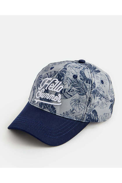 Boys Grey And Navy Printed Cap