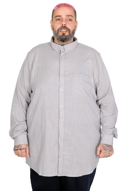 Mode XL Large Size Men's Long Sleeve Linen Pocket Shirt 20386 Gray