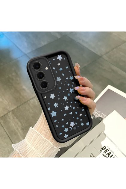 Samsung Galaxy S24 Fe Compatible Silicone Material Shockproof Black Color Case Star Pattern