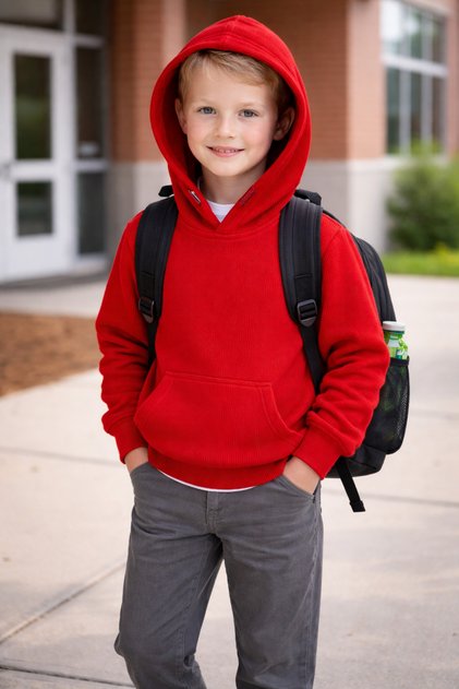 Unisex Thessaloniki Fabric Cotton Winter School Wear Girls-Boys Hooded Plain Red Sweatshirt