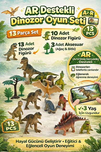KAYRA LEATHER CRAFT 13 Parça Dinozor Oyuncak Seti Detaylı Dinozor