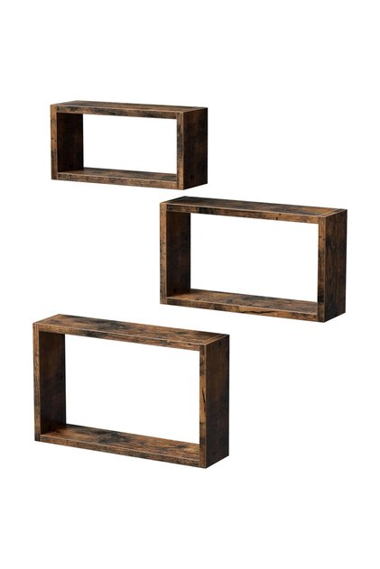 VASAGLE Cube Floating Wall Shelves Set of 3 Wooden Display for Books Plants - Dark Hunton Oak