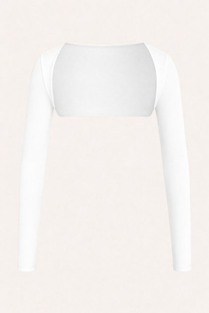 Kadın Beyaz Uzun Kollu Crop Bolero Bluz – Esnek Kumaş, Şık ve Modern Tasarım