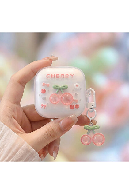 Redmi Buds 6 Play Kılıf Transparan Tatlı Kiraz Süsleme