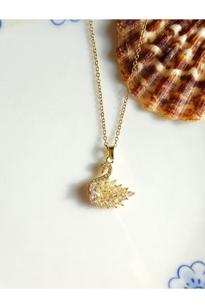 Gold Steel Swan Necklace