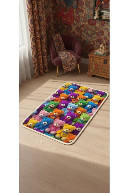 Non-Slip Base Washable Decorative Indoor Doormat Colorful Teddy Bears