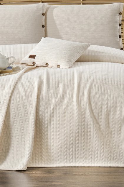 Bohemian Bedspread Single Size 100% Cotton Pique Buttoned 1 Pillowcase 1 Throw Pillow Cover