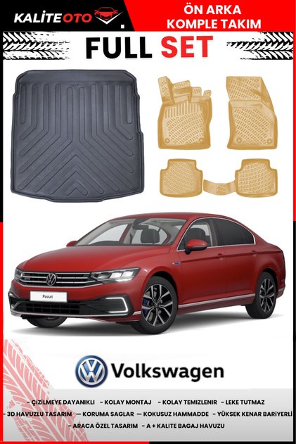 Volkswagen Passat B8 Sedan 2020 Model 4D Bagaj Ve Pro Serisi Havuzlu Bej Paspas Takımı