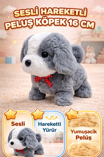YILDIRIM OYUNCAK Sesli Hareketli Yürüyen Peluş Köpek 16 Cm