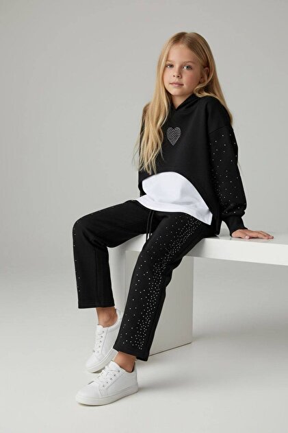 Girls' Hooded 2-Piece Set with Stone Details