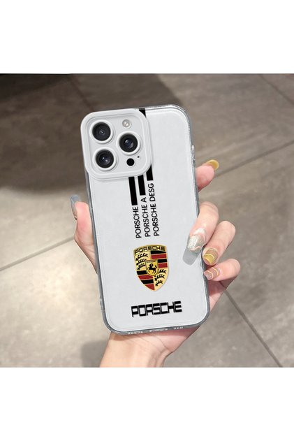 iPhone 16 Pro Max Compatible Transparent Camera Protected Car Brand Pattern Soft Silicone Phone Case