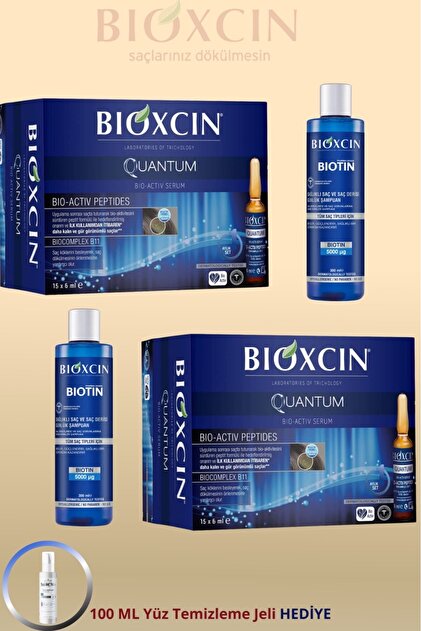 Quantum Saç Serumu (2 ADET) 15x6 ml + Biotin Dökülme Karşıtı Şampuan (2adet300 ML+ Jel HEDİYE